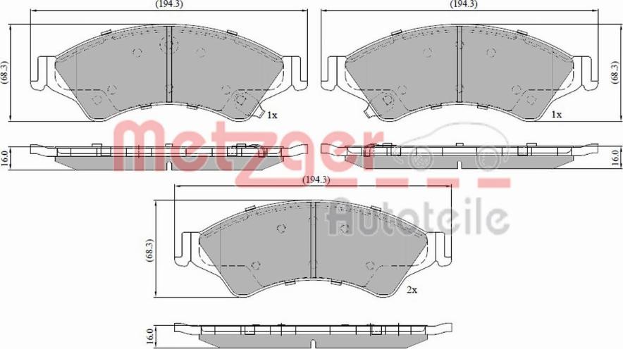 Metzger 1170946 - Комплект спирачно феродо, дискови спирачки vvparts.bg