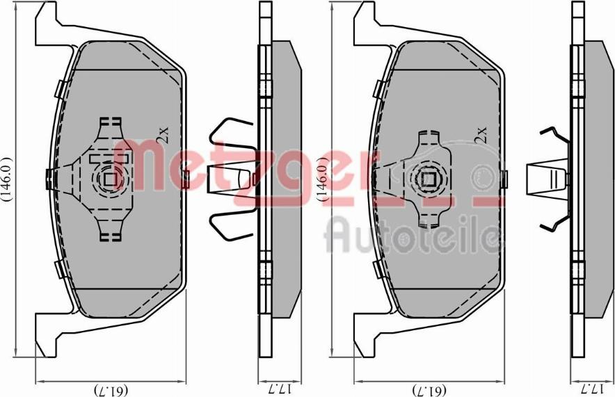 Metzger 1170925 - Комплект спирачно феродо, дискови спирачки vvparts.bg