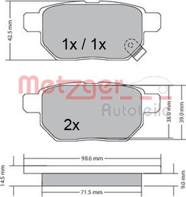 Metzger 1170444 - Комплект спирачно феродо, дискови спирачки vvparts.bg