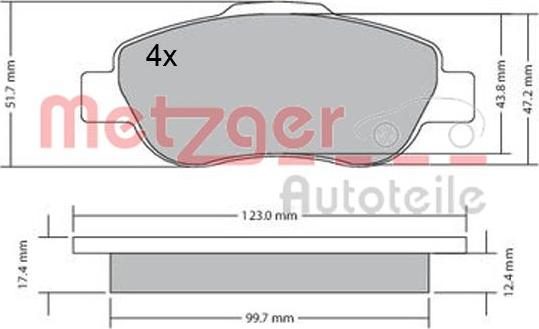 Metzger 1170440 - Комплект спирачно феродо, дискови спирачки vvparts.bg