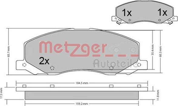 Metzger 1170468 - Комплект спирачно феродо, дискови спирачки vvparts.bg