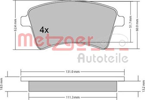 Metzger 1170467 - Комплект спирачно феродо, дискови спирачки vvparts.bg