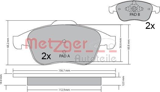 Metzger 1170409 - Комплект спирачно феродо, дискови спирачки vvparts.bg