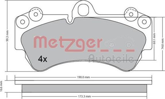 Metzger 1170405 - Комплект спирачно феродо, дискови спирачки vvparts.bg