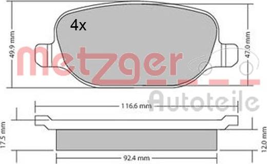 Metzger 1170403 - Комплект спирачно феродо, дискови спирачки vvparts.bg