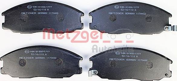 Metzger 1170402 - Комплект спирачно феродо, дискови спирачки vvparts.bg