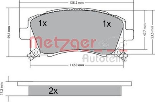 Metzger 1170416 - Комплект спирачно феродо, дискови спирачки vvparts.bg