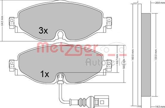 Metzger 1170411 - Комплект спирачно феродо, дискови спирачки vvparts.bg
