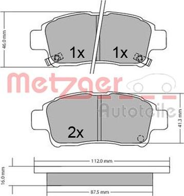 Metzger 1170436 - Комплект спирачно феродо, дискови спирачки vvparts.bg