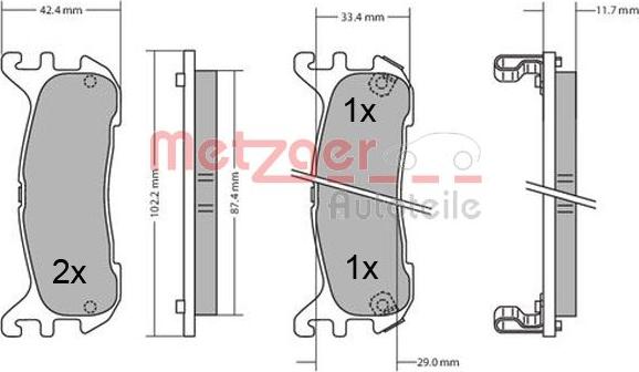 Metzger 1170431 - Комплект спирачно феродо, дискови спирачки vvparts.bg