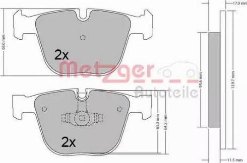 Metzger 1170421 - Комплект спирачно феродо, дискови спирачки vvparts.bg