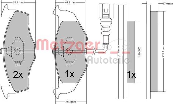 Metzger 1170479 - Комплект спирачно феродо, дискови спирачки vvparts.bg