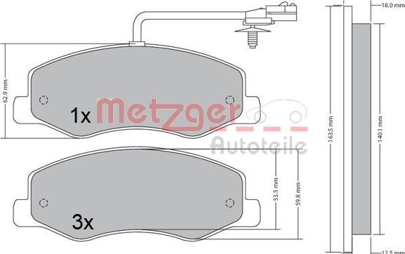 Metzger 1170595 - Комплект спирачно феродо, дискови спирачки vvparts.bg