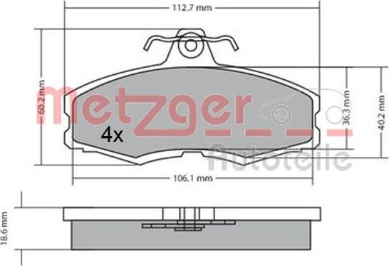 Metzger 1170598 - Комплект спирачно феродо, дискови спирачки vvparts.bg