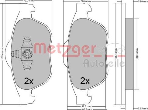 Metzger 1170556 - Комплект спирачно феродо, дискови спирачки vvparts.bg