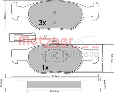 Metzger 1170517 - Комплект спирачно феродо, дискови спирачки vvparts.bg