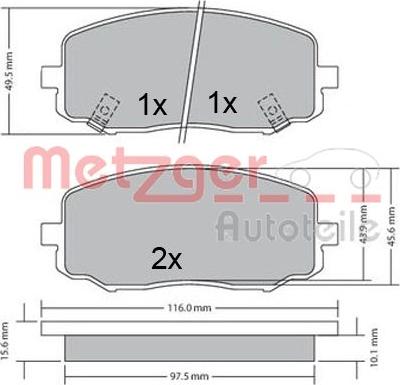 Metzger 1170588 - Комплект спирачно феродо, дискови спирачки vvparts.bg