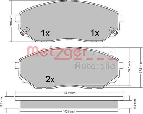 Metzger 1170539 - Комплект спирачно феродо, дискови спирачки vvparts.bg