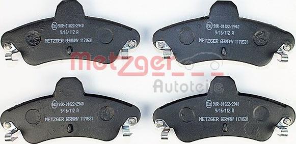 Metzger 1170531 - Комплект спирачно феродо, дискови спирачки vvparts.bg