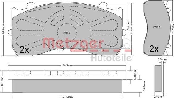 Metzger 1170525 - Комплект спирачно феродо, дискови спирачки vvparts.bg