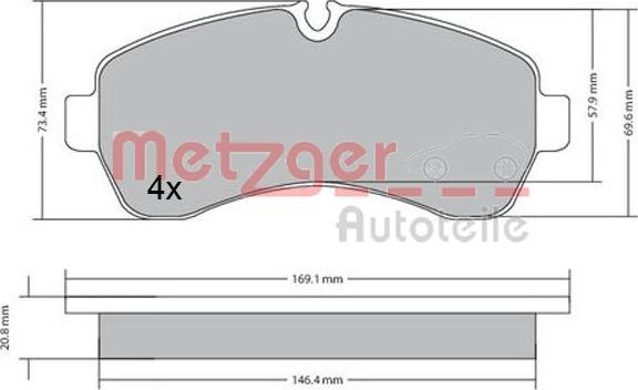 Metzger 1170521 - Комплект спирачно феродо, дискови спирачки vvparts.bg