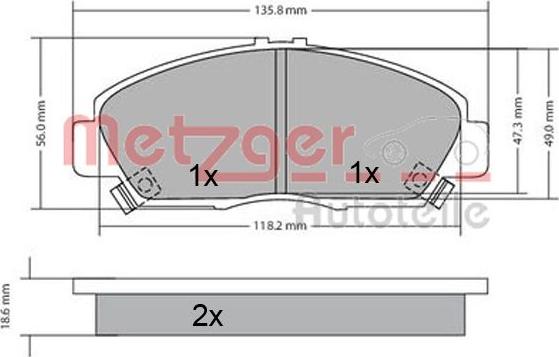 Metzger 1170576 - Комплект спирачно феродо, дискови спирачки vvparts.bg