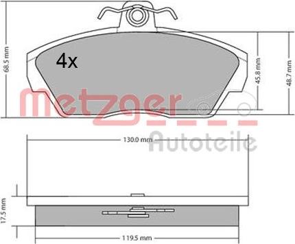 Metzger 1170646 - Комплект спирачно феродо, дискови спирачки vvparts.bg