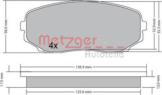 Metzger 1170654 - Комплект спирачно феродо, дискови спирачки vvparts.bg
