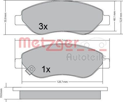 Metzger 1170655 - Комплект спирачно феродо, дискови спирачки vvparts.bg