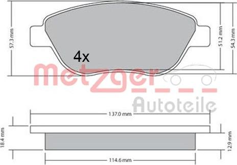 Metzger 1170651 - Комплект спирачно феродо, дискови спирачки vvparts.bg