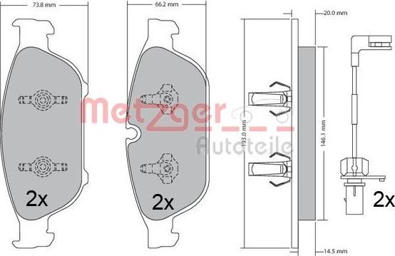 Metzger 1170657 - Комплект спирачно феродо, дискови спирачки vvparts.bg