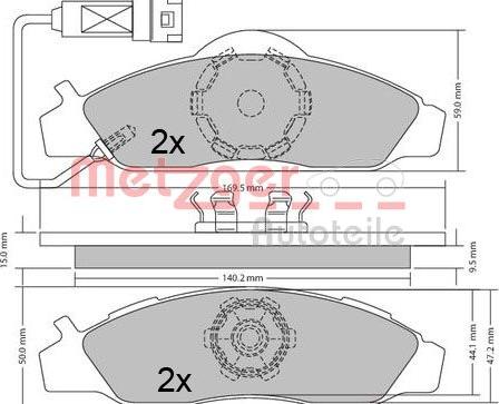 Metzger 1170667 - Комплект спирачно феродо, дискови спирачки vvparts.bg