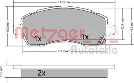 Metzger 1170607 - Комплект спирачно феродо, дискови спирачки vvparts.bg