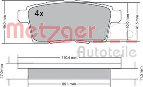 Metzger 1170686 - Комплект спирачно феродо, дискови спирачки vvparts.bg