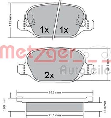 Metzger 1170680 - Комплект спирачно феродо, дискови спирачки vvparts.bg