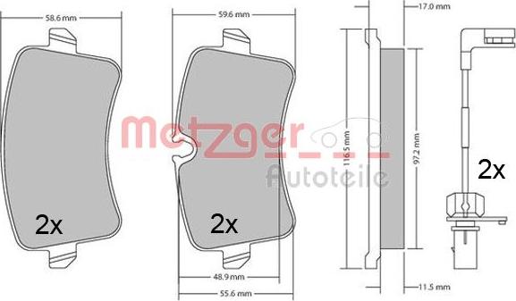 Metzger 1170688 - Комплект спирачно феродо, дискови спирачки vvparts.bg