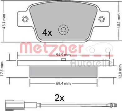 Metzger 1170682 - Комплект спирачно феродо, дискови спирачки vvparts.bg