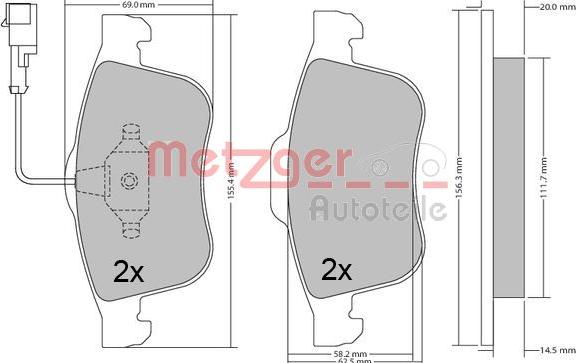 Metzger 1170636 - Комплект спирачно феродо, дискови спирачки vvparts.bg