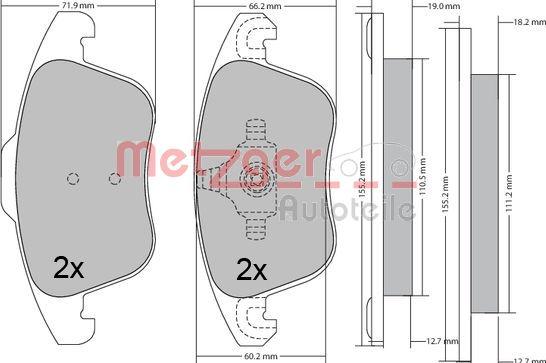 Metzger 1170638 - Комплект спирачно феродо, дискови спирачки vvparts.bg