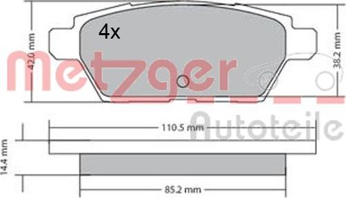 Metzger 1170637 - Комплект спирачно феродо, дискови спирачки vvparts.bg