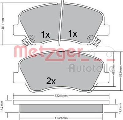 Metzger 1170620 - Комплект спирачно феродо, дискови спирачки vvparts.bg