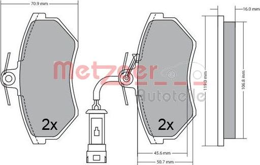 Metzger 1170623 - Комплект спирачно феродо, дискови спирачки vvparts.bg