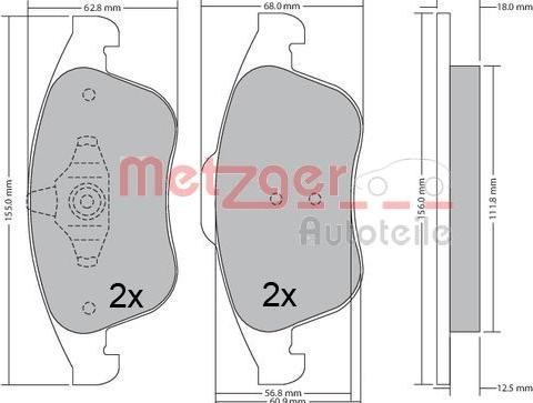 Metzger 1170672 - Комплект спирачно феродо, дискови спирачки vvparts.bg