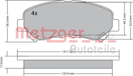 Metzger 1170093 - Комплект спирачно феродо, дискови спирачки vvparts.bg