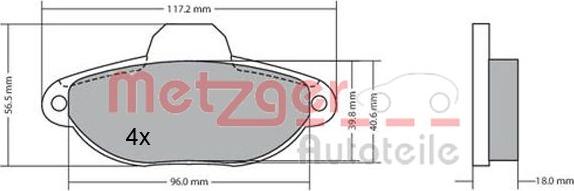 Metzger 1170044 - Комплект спирачно феродо, дискови спирачки vvparts.bg