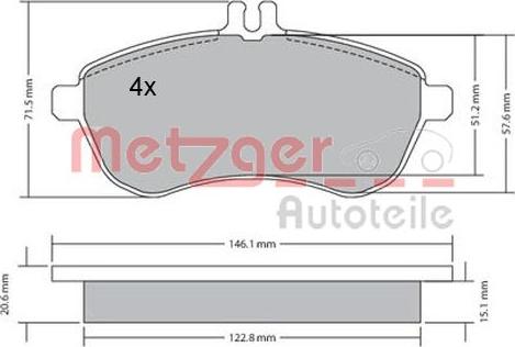 Metzger 1170046 - Комплект спирачно феродо, дискови спирачки vvparts.bg