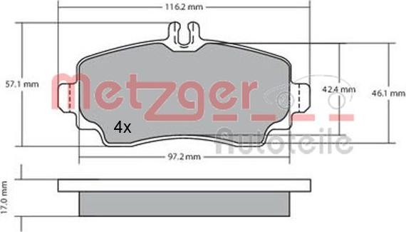 Metzger 1170041 - Комплект спирачно феродо, дискови спирачки vvparts.bg