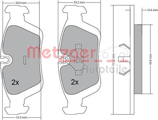 Metzger 1170043 - Комплект спирачно феродо, дискови спирачки vvparts.bg