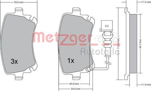 Metzger 1170051 - Комплект спирачно феродо, дискови спирачки vvparts.bg