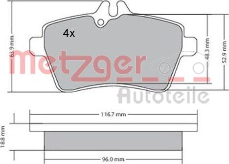 Metzger 1170053 - Комплект спирачно феродо, дискови спирачки vvparts.bg
